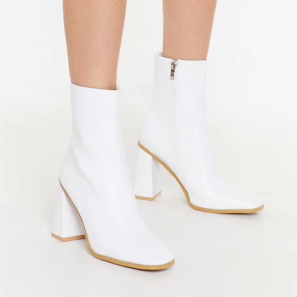 Nasty Gal white leather heeled boots
